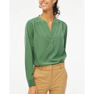 J.Crew Factory Petite Popover Placket Blouse in Gatlin Green Petite Small PS NWT